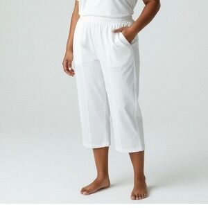 We Be Bop Pants Women 3 16 White Rayon Capri Lagenlook Elastic Waist Plus Size